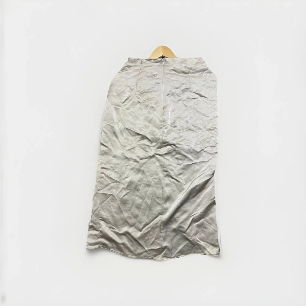Zara Satin Wrap Midi Skirt Women's‎ Medium Beige Champagne Ruched Side Slit Y2K